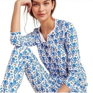 Roller Rabbit Blue Monkey Sleepware Pajama Long Sleeve Cotton Tee Shirt